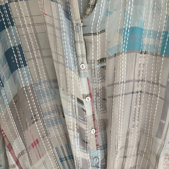 Biya Johnny Was White Stitched Silk Plaid Blouse: NWOT! SMALL (Fits like a Med.) - Picture 5 of 5